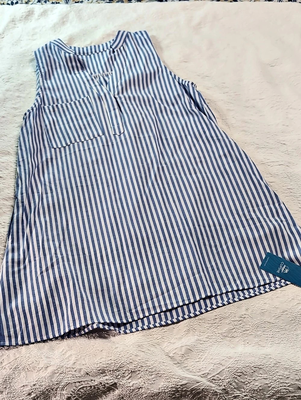 Cupshe Blue & White Stripe Sleeveless V-Neck Mini Dress Medium
